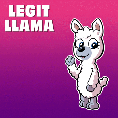 A Cartoon Llama Is Standing In Front Of A Sign That Says " Legit Llama " GIF