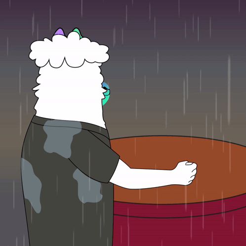 A Cartoon Llama Is Standing In The Rain With A Crying Face GIF