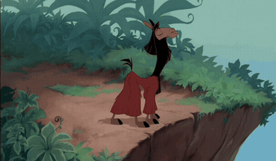 A Cartoon Llama Is Standing On A Cliff With A Blue Sky In The Background GIF