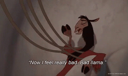 A Cartoon Llama Is Tied Up With Rope And Says `` Now I Feel Really Bad . Bad Llama . `` GIF