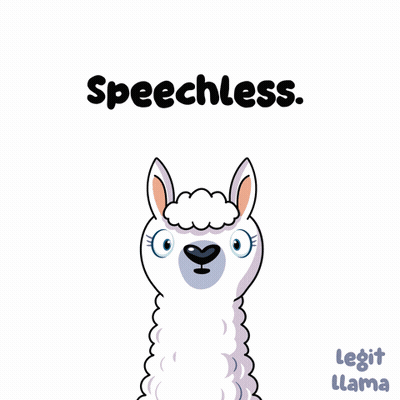 A Cartoon Llama With Its Mouth Open And The Words Speechless GIF