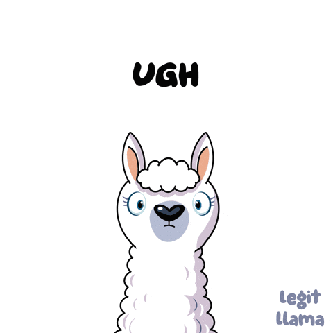A Cartoon Llama With The Word Ugh On The Bottom GIF