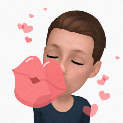 A Cartoon Man Blowing A Kiss With Hearts Around Him GIF