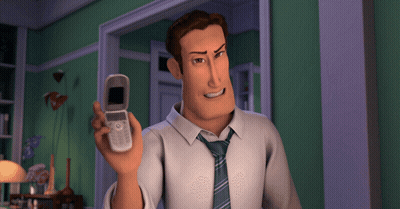 A Cartoon Man In A White Shirt And Tie Is Holding A Flip Phone GIF