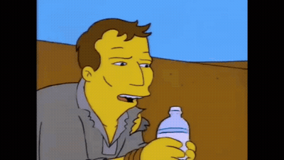 A Cartoon Man Is Holding A Bottle Of Water In His Hand GIF