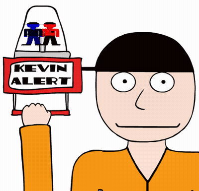 A Cartoon Man Is Holding A Sign That Says Kevin Alert GIF