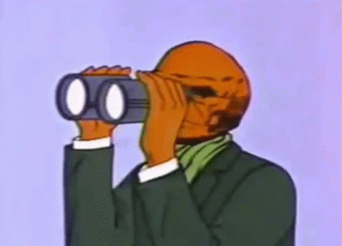 A Cartoon Man Is Looking Through Binoculars . GIF