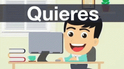 A Cartoon Man Is Sitting At A Desk In Front Of A Computer With The Words Quieres Behind Him GIF