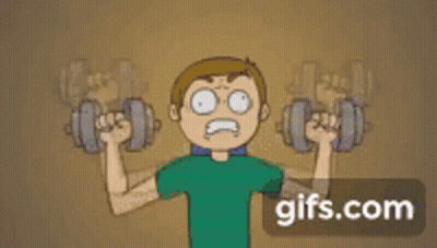 A Cartoon Man Is Sitting At A Table Next To A Bottle Of Whey Protein . GIF