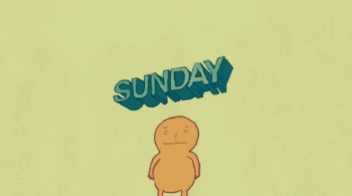A Cartoon Man Is Standing In Front Of The Word Sunday . GIF