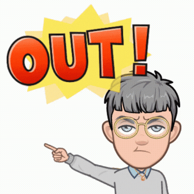A Cartoon Man Pointing At The Word Out GIF