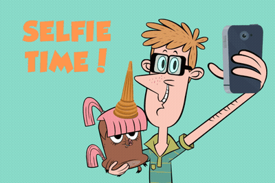 A Cartoon Man Taking A Selfie With A Unicorn GIF