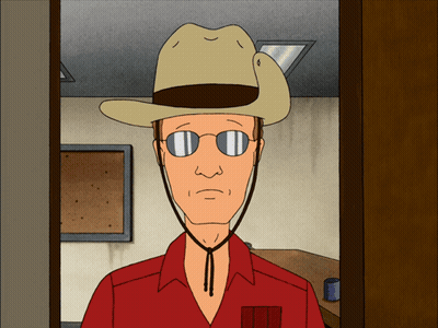 A Cartoon Man Wearing A Cowboy Hat And Sunglasses Stands In A Doorway GIF