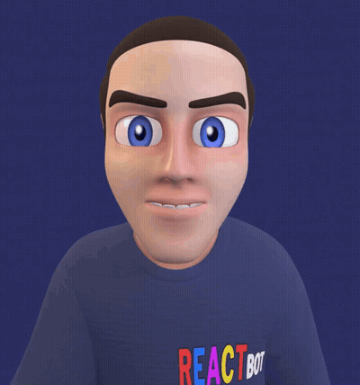 A Cartoon Man Wearing A Shirt That Says Reactbot On It GIF