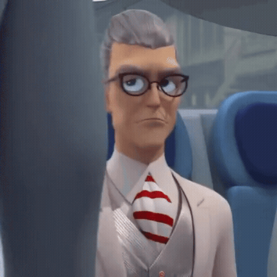 A Cartoon Man Wearing Glasses And A Tie Is Sitting On A Plane . GIF