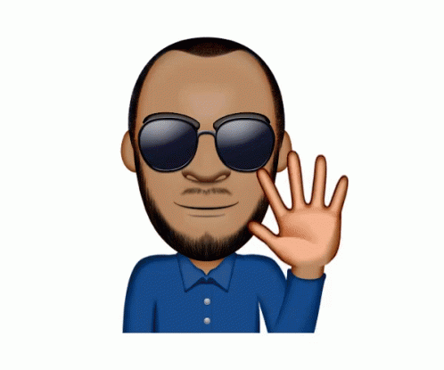 A Cartoon Man Wearing Sunglasses And A Blue Shirt Is Waving GIF