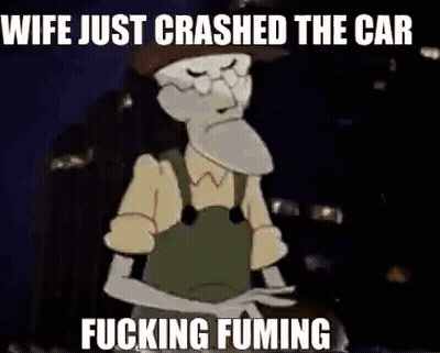 A Cartoon Man With A Beard And Glasses Is Sitting In A Car . GIF