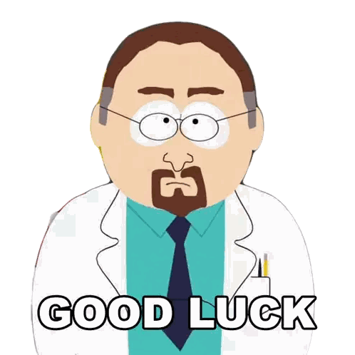 A Cartoon Man With A Beard And Glasses Says Good Luck Sticker