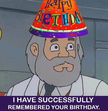 A Cartoon Man With A Beard Wearing A Happy Birthday Party Hat GIF