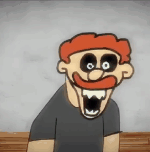 A Cartoon Man With A Mustache And Red Hair Is Screaming With His Mouth Wide Open . GIF
