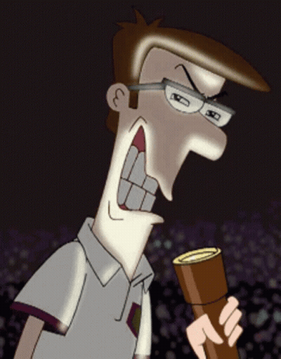 A Cartoon Man With Glasses Is Holding A Flashlight In His Hand GIF