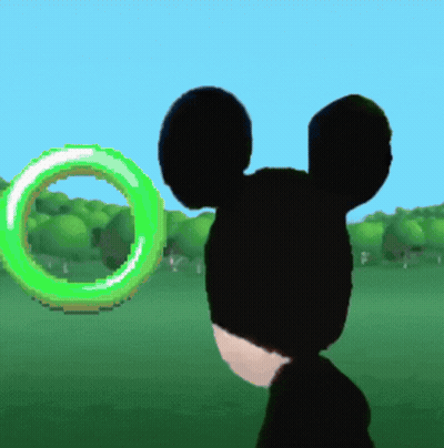 A Cartoon Mickey Mouse Is Looking At A Green Circle GIF