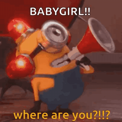 A Cartoon Minion Is Holding A Megaphone And Asking Where Are You . GIF