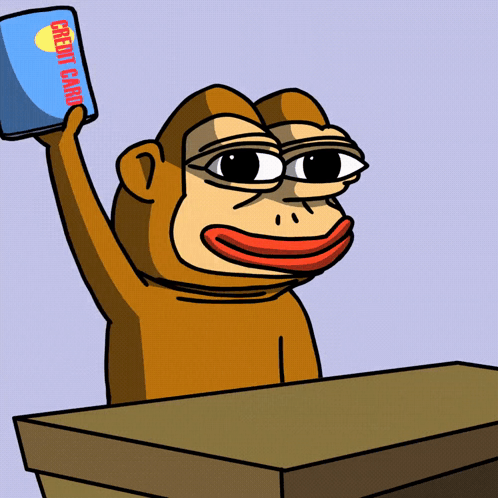 A Cartoon Monkey Holds Up A Credit Card In His Hand GIF