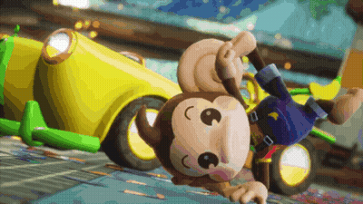 A Cartoon Monkey Is Doing A Handstand In Front Of A Car GIF