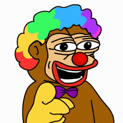 A Cartoon Monkey Is Dressed As A Clown And Pointing At The Camera GIF