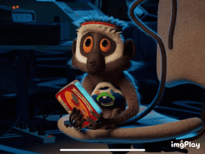 A Cartoon Monkey Is Holding A Book That Says ' Monkey ' On It GIF