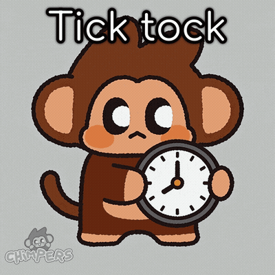 A Cartoon Monkey Is Holding A Clock With The Words Tick Tock Above It GIF