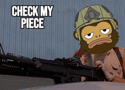 A Cartoon Monkey Is Holding A Gun With The Words Check My Piece Behind Him GIF