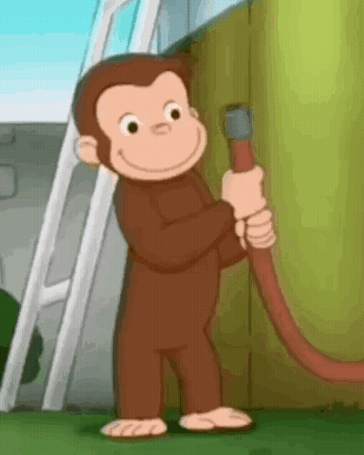 A Cartoon Monkey Is Holding A Red Hose In His Hand . GIF