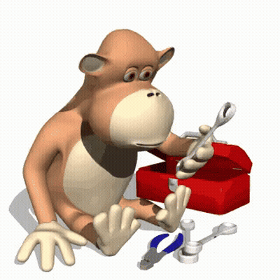 A Cartoon Monkey Is Holding A Wrench Next To A Red Toolbox GIF