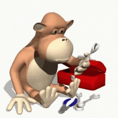 A Cartoon Monkey Is Holding A Wrench Next To A Toolbox GIF