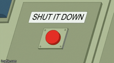 A Cartoon Monkey Is Pressing A Red Button That Says Shut It Down GIF