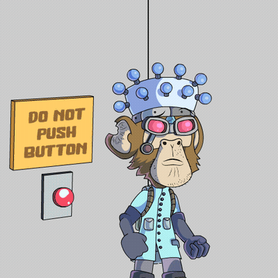 A Cartoon Monkey Is Pushing A Button Next To A Sign That Says Do Not Push Button GIF