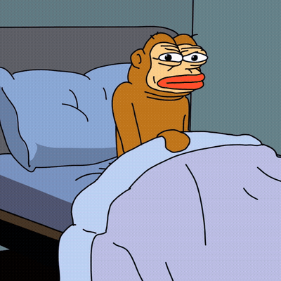 A Cartoon Monkey Is Sitting On A Bed With A Blue Blanket GIF