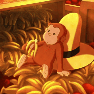 A Cartoon Monkey Is Sitting On A Pile Of Bananas And Eating A Banana GIF