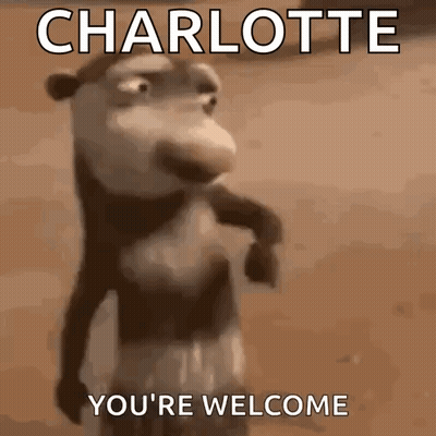 A Cartoon Monkey Is Standing In Front Of A Brown Background And Says Charlotte You 'Re Welcome . GIF