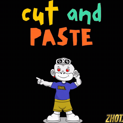 A Cartoon Monkey Is Standing In Front Of A Sign That Says " Cut And Paste " GIF
