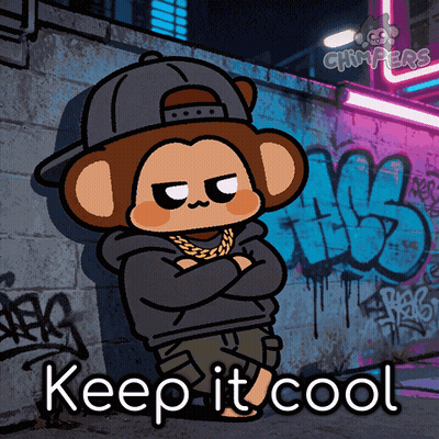 A Cartoon Monkey Is Standing In Front Of A Wall With Graffiti And The Words Keep It Cool GIF