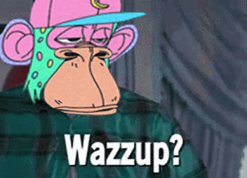 A Cartoon Monkey Is Wearing A Pink Hat And Glasses And Says " Wazzup " GIF