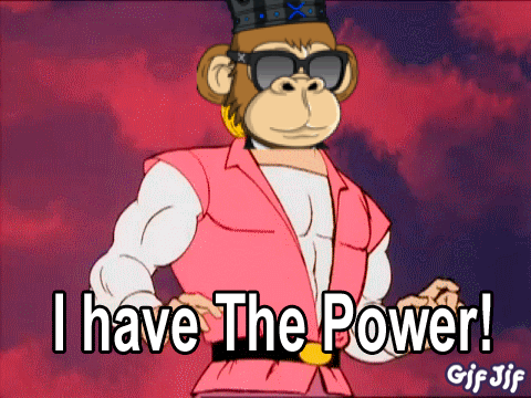 A Cartoon Monkey Is Wearing Sunglasses And A Hat And Says I Have The Power GIF