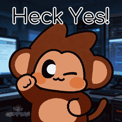 A Cartoon Monkey Says " Heck Yes " With A Computer In The Background GIF