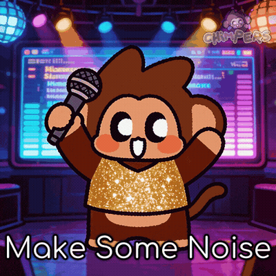 A Cartoon Monkey Singing Into A Microphone With The Words Make Some Noise GIF