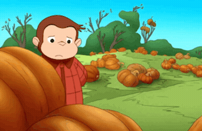 A Cartoon Monkey Stands In A Field Of Pumpkins GIF