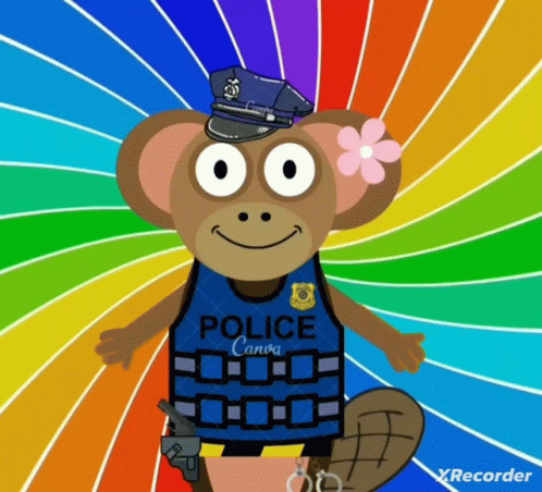 A Cartoon Monkey Wearing A Blue Police Vest GIF