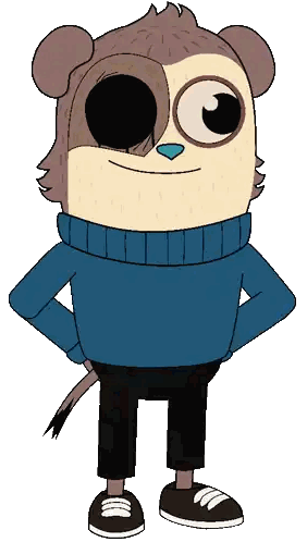 A Cartoon Monkey Wearing A Blue Sweater And Black Pants Stands With His Hands On His Hips Sticker